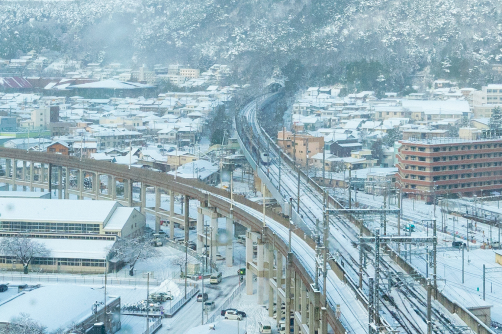 コラッセふくしま展望台から眺めた新幹線